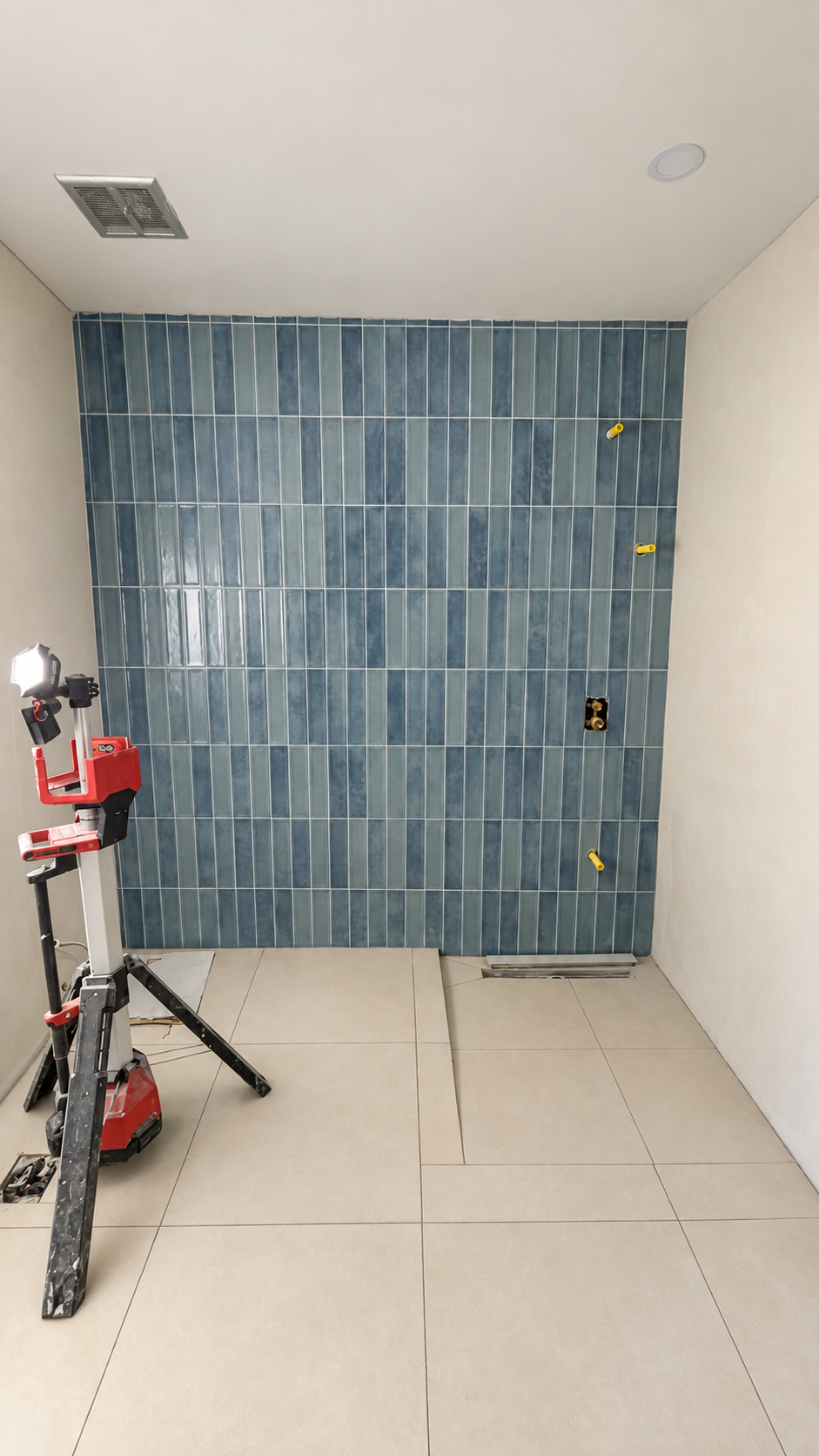 Tile installation in a bathroom under renovation